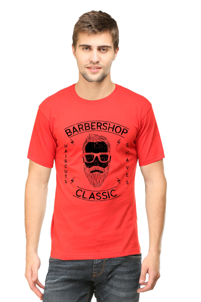 Unisex Round Neck Half Sleeve Retro Barber Shop Classic T Shirt