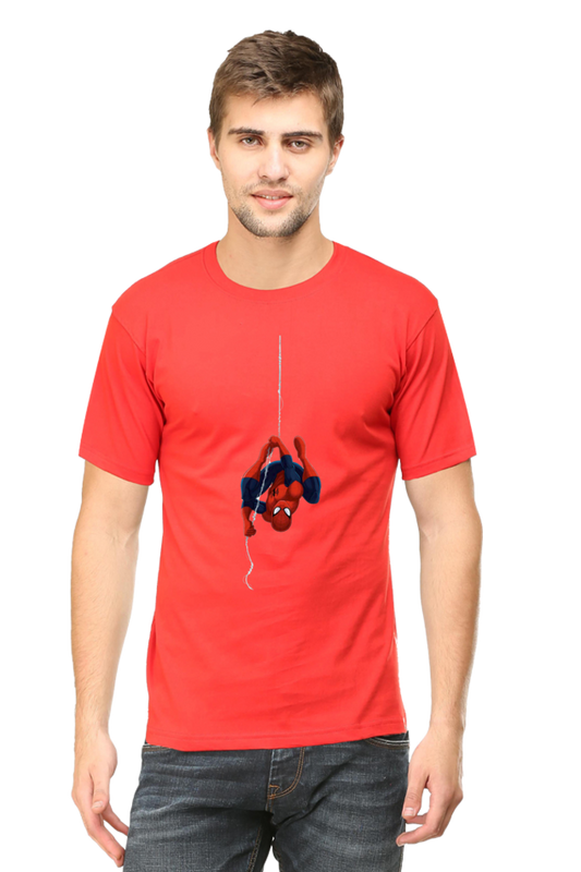 Unisex Round Neck Half Sleeve Superhero Spiderman Hanging T Shirt