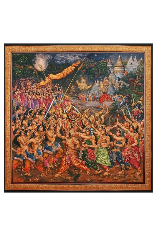 Ramayana Traditional Art of War on Canvas with Frame | Home Decor and Wall Art