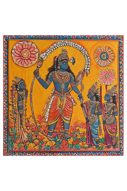 Ramayana Traditional Art Rama Depiction on Canvas with Frame | Home Decor and Wall Art