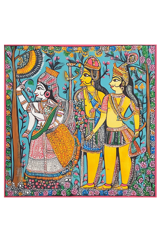 Ramayana Traditional Village Art on Canvas with Frame | Home Decor and Wall Art