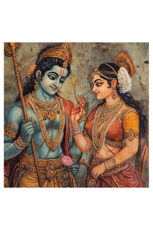 Ramayana Ram and Sita Art on Canvas with Frame | Home Decor and Wall Art