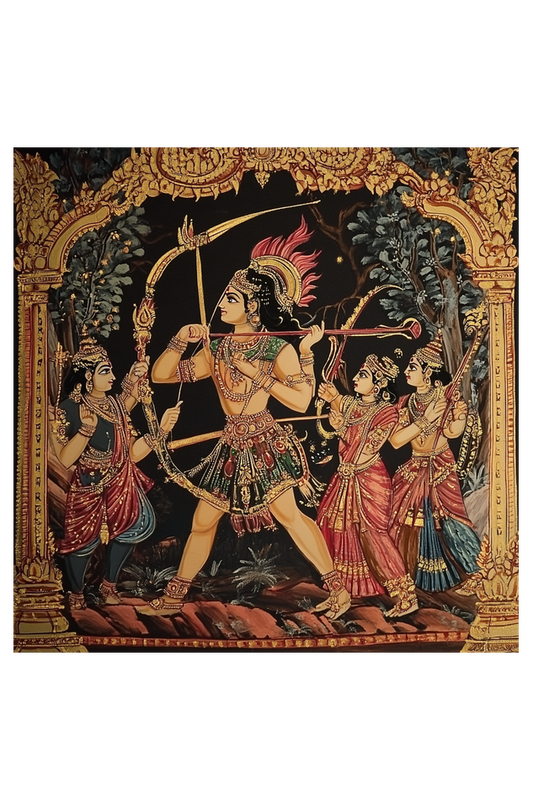 Ramayana Art of Rama in Jungle on Canvas with Frame | Home Decor and Wall Art