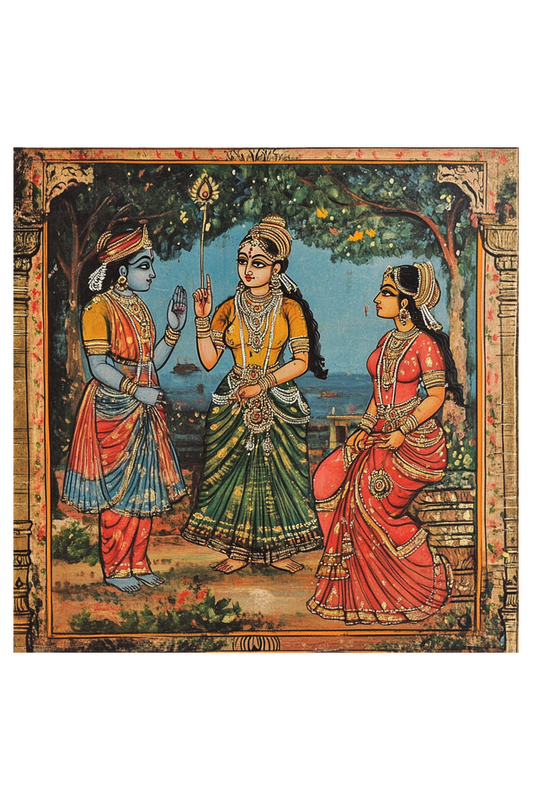 Ramayana Traditional Art in Palace on Canvas with Frame | Home Decor and Wall Art