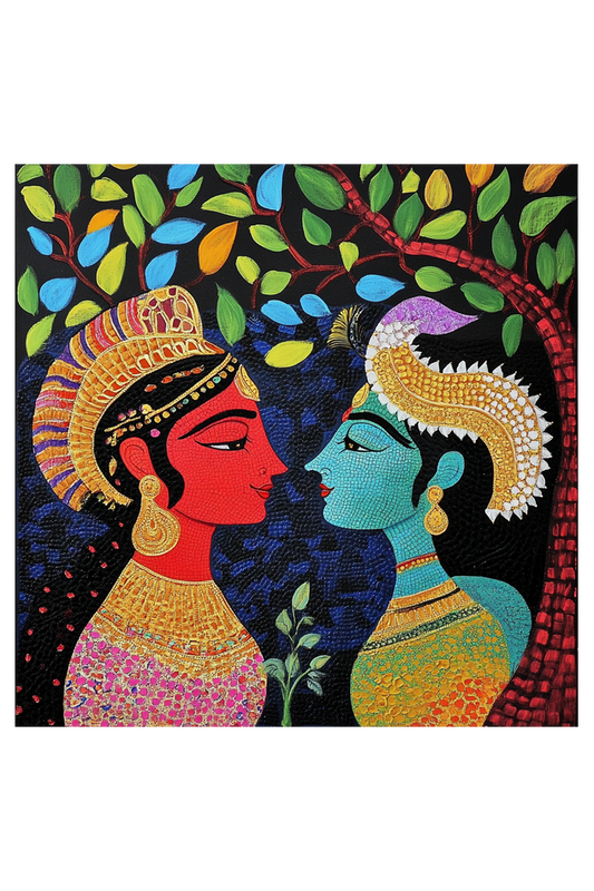 Ramayana Colourful Rama and Sita Art on Canvas with Frame | Home Decor and Wall Art