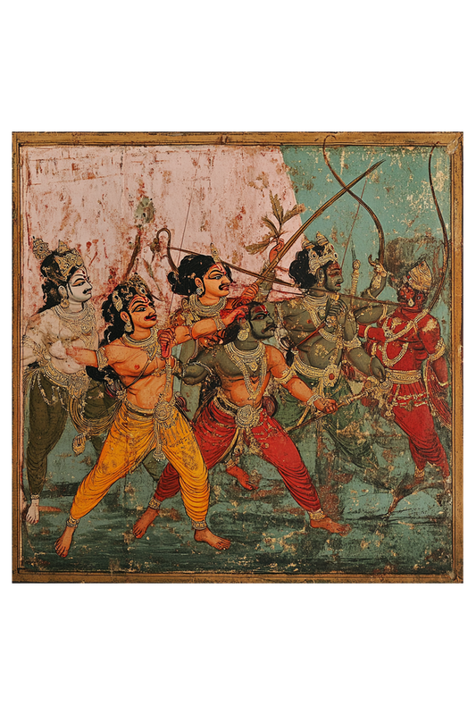 Ramayana Traditional Art of War on Canvas with Frame | Home Decor and Wall Art