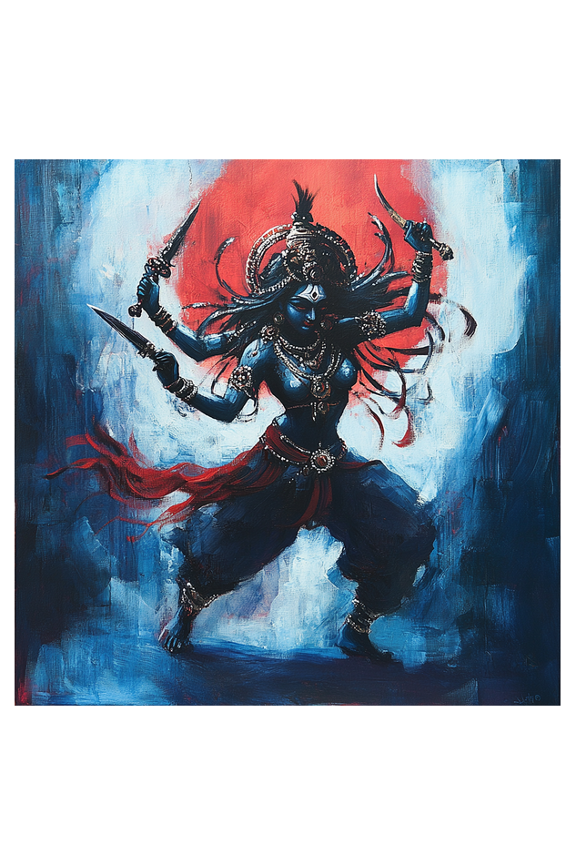 Mythology Goddess Kali Trance Oil Painting on Canvas with Frame | Home Decor and Wall Art