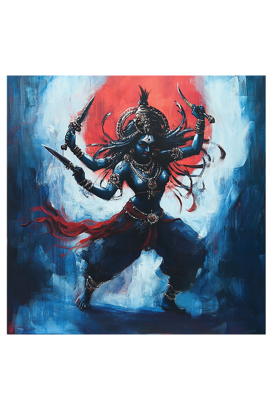 Mythology Goddess Kali Trance Oil Painting on Canvas with Frame | Home Decor and Wall Art