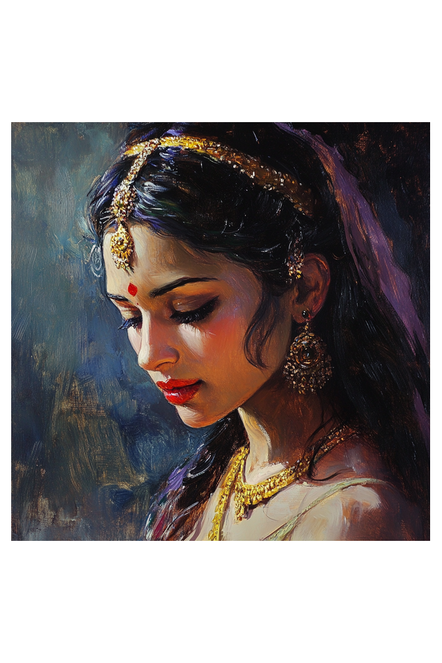 Mythology Draupadi Side Facing Water Colour on Canvas with Frame | Home Decor and Wall Art