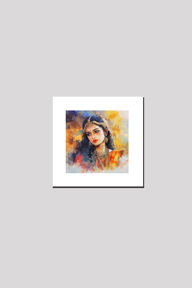 Mythology Draupadi Front Facing Oil Painting on Canvas with Frame | Home Decor and Wall Art