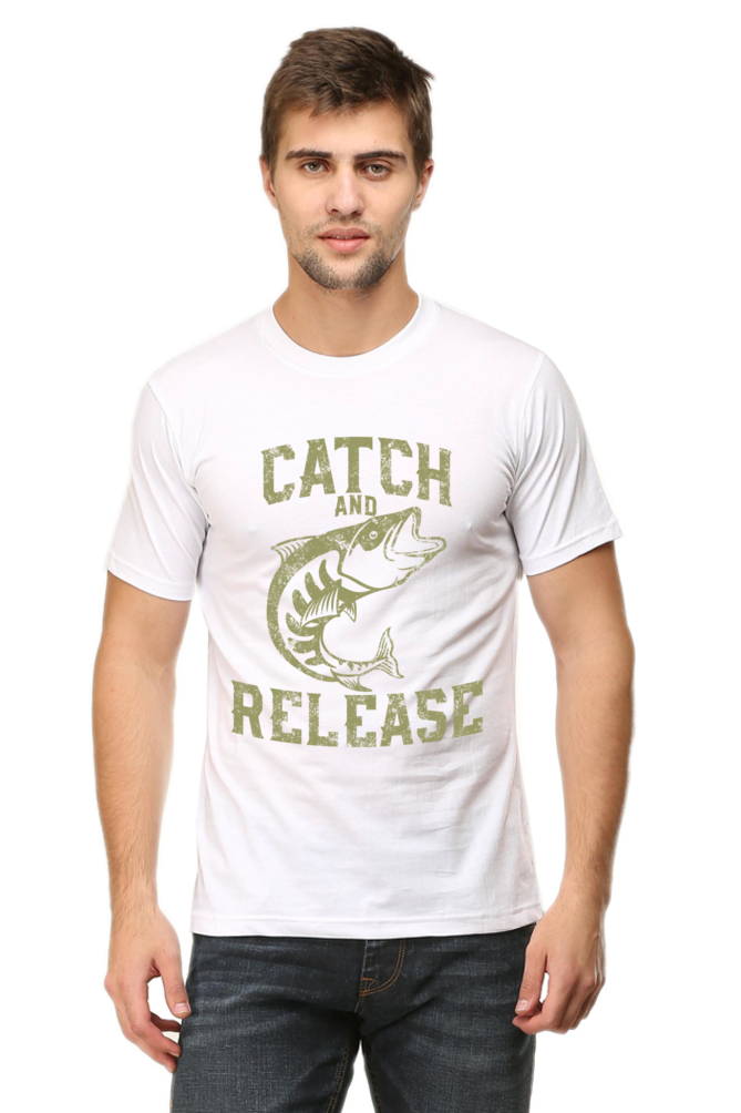 Unisex Round Neck Half Sleeve Retro Catch & Release T Shirt