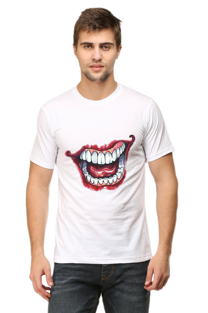 Unisex Round Neck Half Sleeve Superheroes Joker Teeth T Shirt