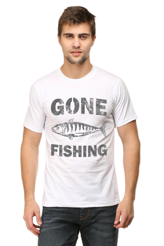 Unisex Round Neck Half Sleeve Retro Gone Fishing T Shirt