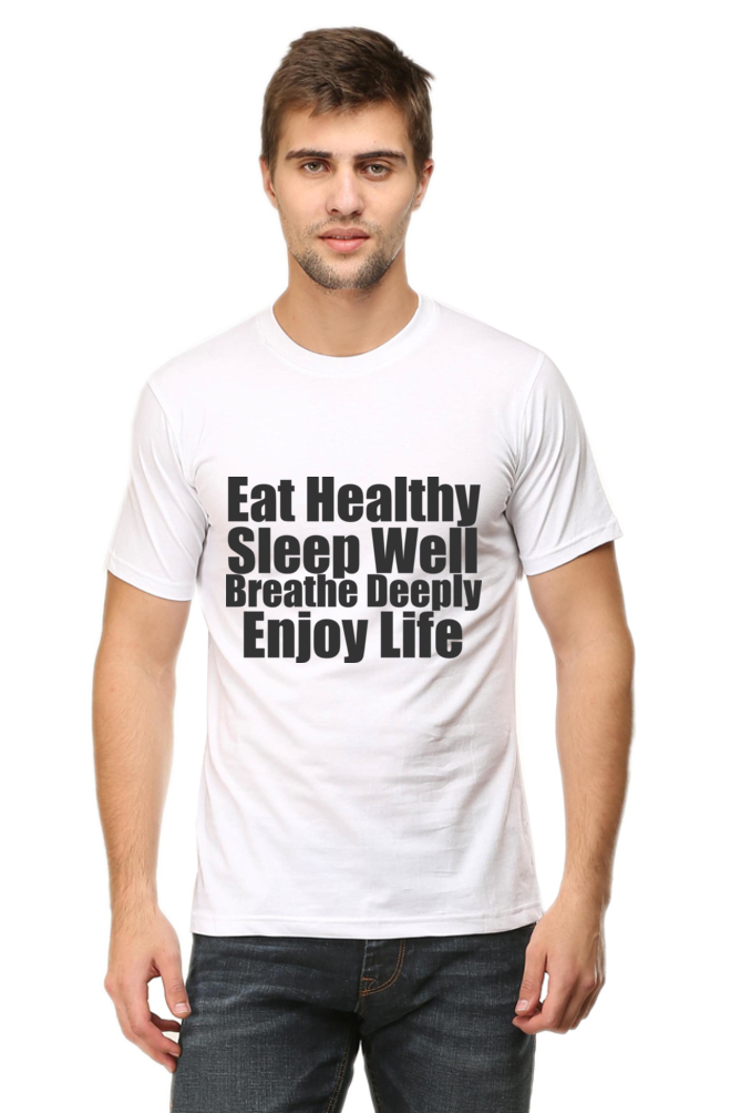 Unisex Round Neck Half Sleeve Quotes Eat Healthy T Shirt