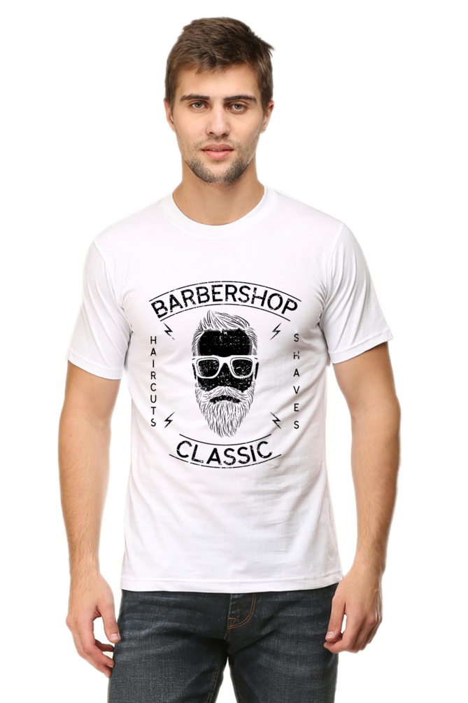 Unisex Round Neck Half Sleeve Retro Barber Shop Classic T Shirt