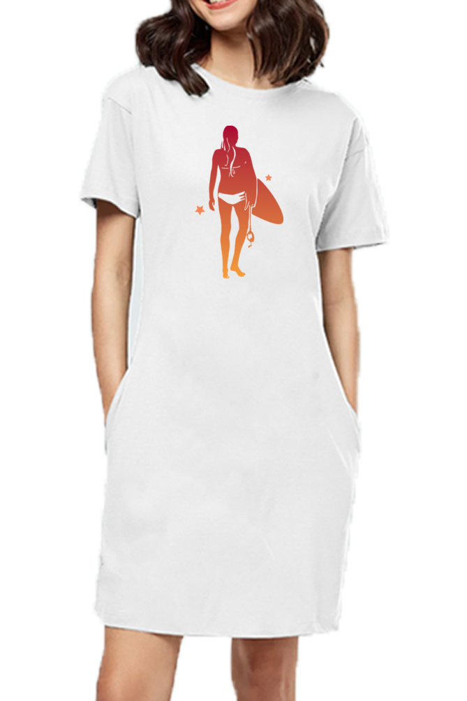 Women's Round Neck T-Shirt Dress Surfing