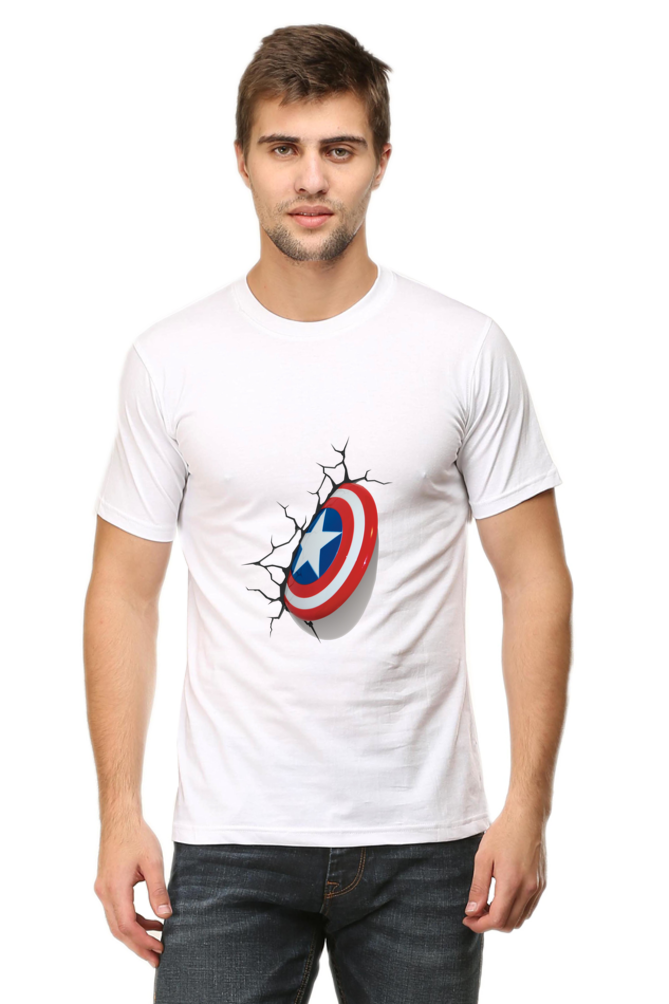 Unisex Round Neck Half Sleeve Superheroes Captain America Shield T Shirt