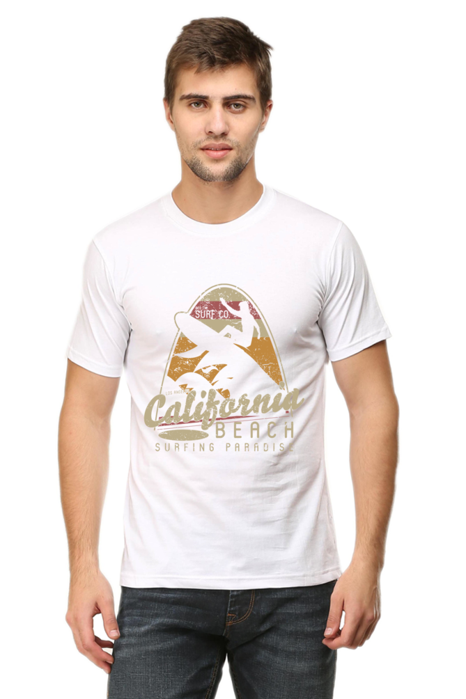 Unisex Round Neck Half Sleeve Retro California Beach T Shirt