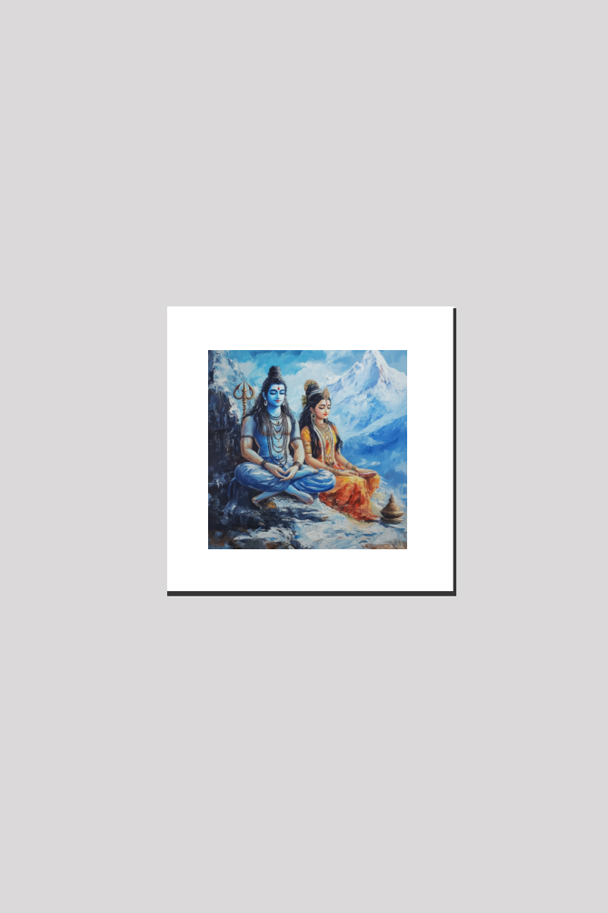 Mythology Shiva and Parvati Water Colour on Canvas with Frame | Home Decor and Wall Art