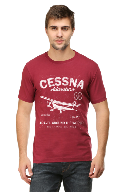 Unisex Round Neck Half Sleeve Retro Cessna T Shirt