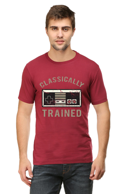 Unisex Round Neck Half Sleeve Retro Classically Trained T Shirt