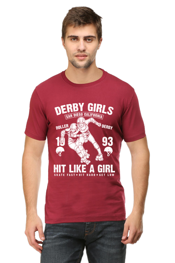 Unisex Round Neck Half Sleeve Retro Derby Girls T Shirt