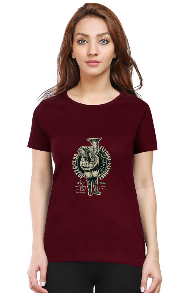 Women's Round Neck Half Sleeve Retro Elegant Elephant T Shirt