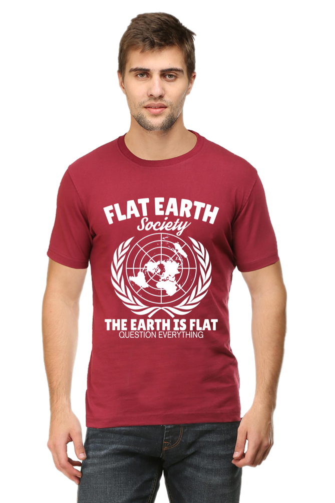 Unisex Round Neck Half Sleeve Retro Flat Earth Society T Shirt