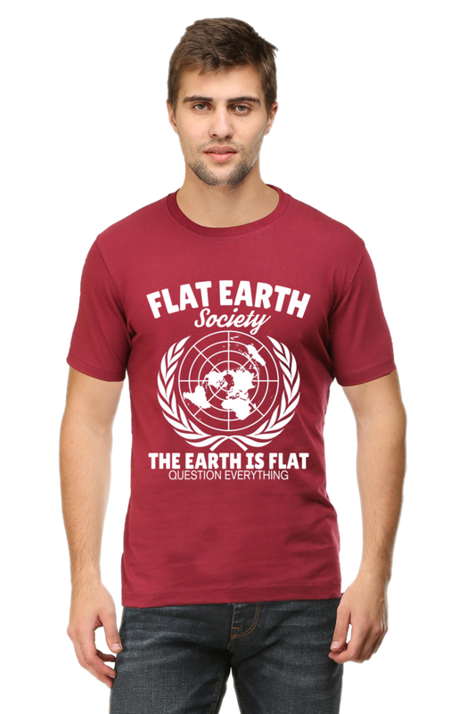 Unisex Round Neck Half Sleeve Retro Flat Earth Society T Shirt