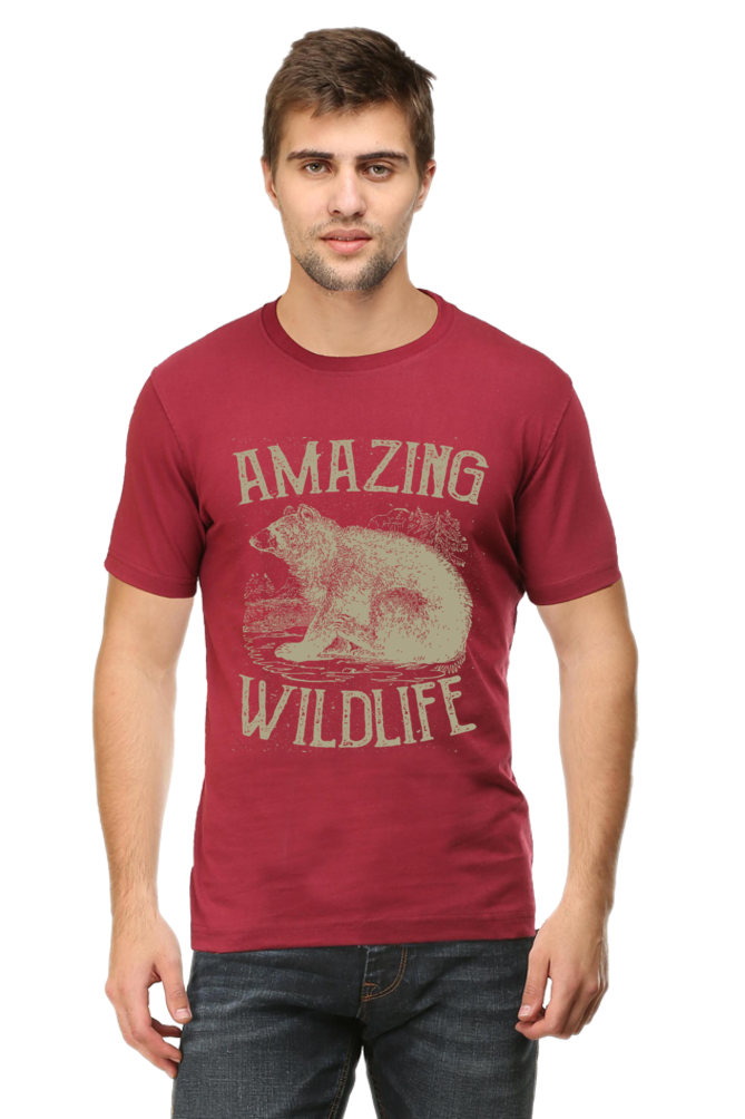 Unisex Round Neck Half Sleeve Retro Amazing Wildlife T Shirt