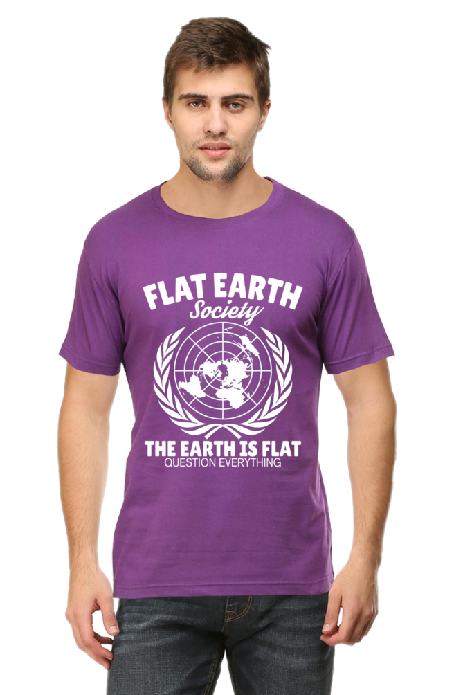 Unisex Round Neck Half Sleeve Retro Flat Earth Society T Shirt