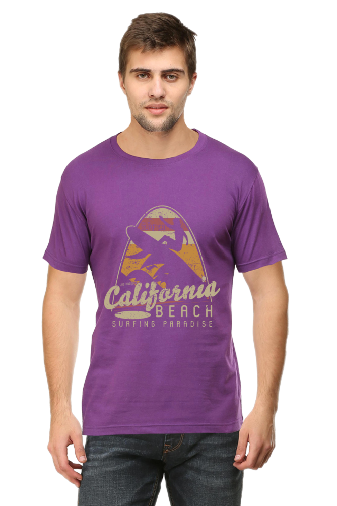 Unisex Round Neck Half Sleeve Retro California Beach T Shirt