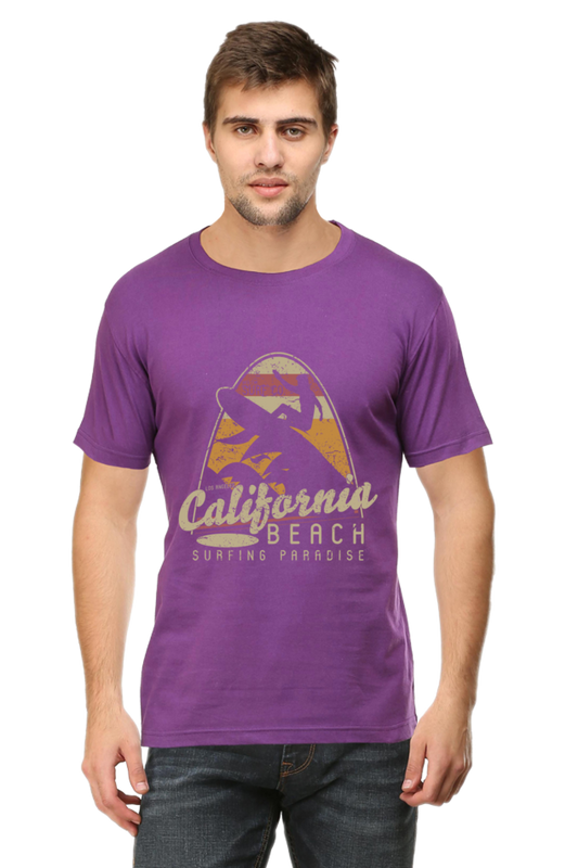 Unisex Round Neck Half Sleeve Retro California Beach T Shirt