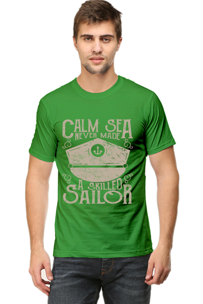 Unisex Round Neck Half Sleeve Retro Calm Sea T Shirt