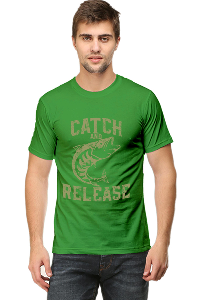 Unisex Round Neck Half Sleeve Retro Catch & Release T Shirt