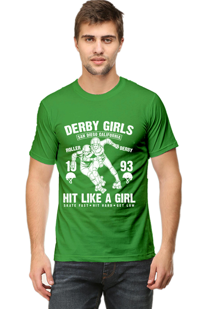 Unisex Round Neck Half Sleeve Retro Derby Girls T Shirt