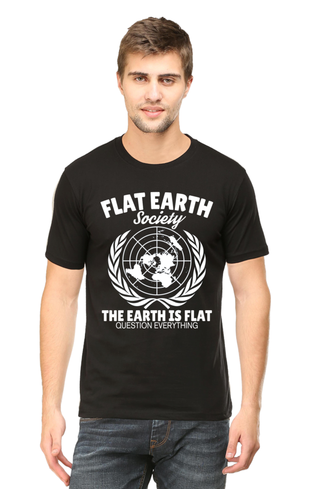 Unisex Round Neck Half Sleeve Retro Flat Earth Society T Shirt