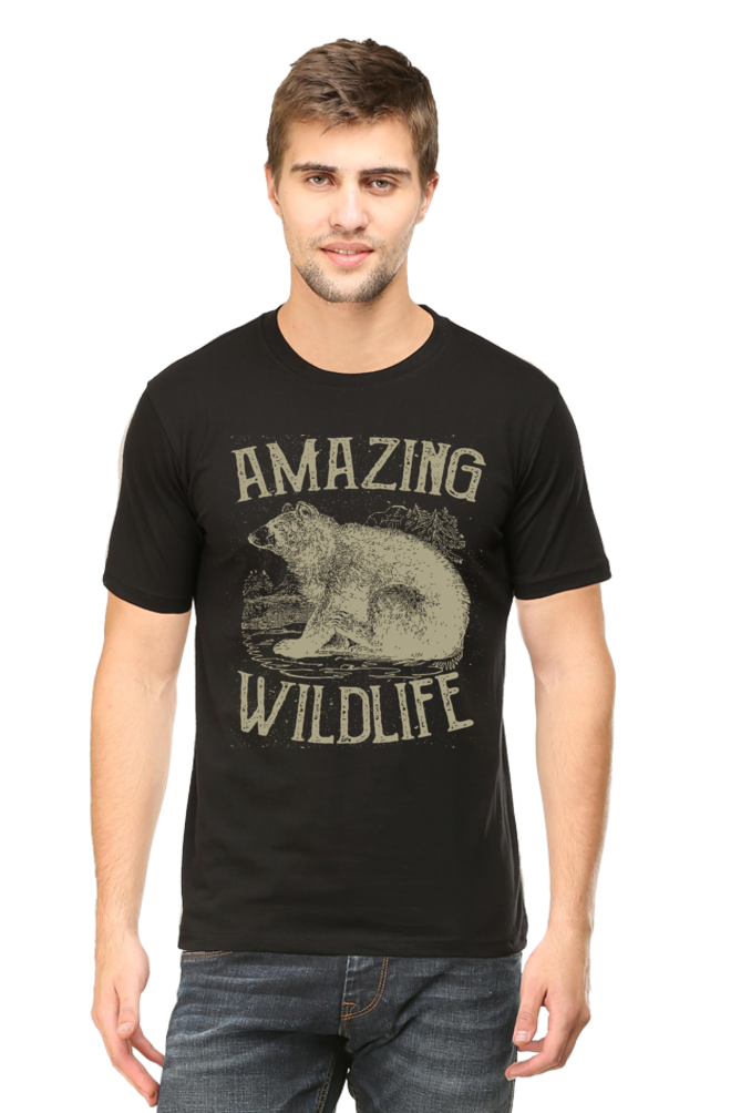 Unisex Round Neck Half Sleeve Retro Amazing Wildlife T Shirt