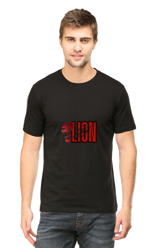 Unisex Round Neck Half Sleeve Lion T Shirt