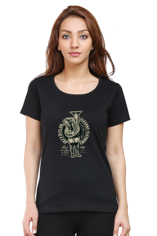 Women's Round Neck Half Sleeve Retro Elegant Elephant T Shirt