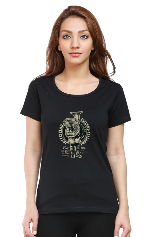 Women's Round Neck Half Sleeve Retro Elegant Elephant T Shirt