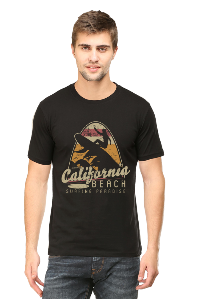 Unisex Round Neck Half Sleeve Retro California Beach T Shirt