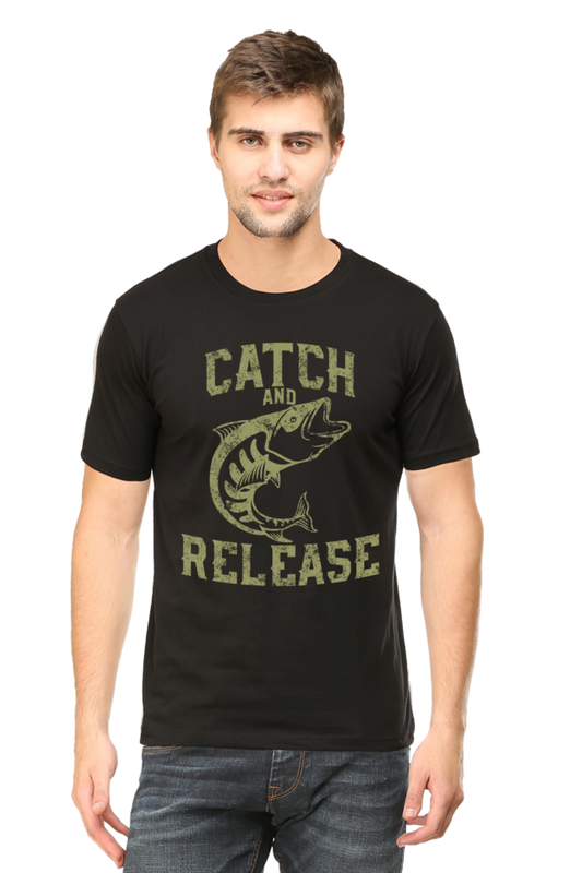 Unisex Round Neck Half Sleeve Retro Catch & Release T Shirt