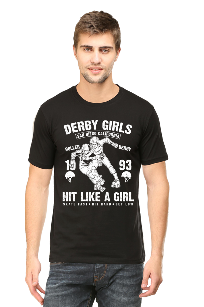 Unisex Round Neck Half Sleeve Retro Derby Girls T Shirt