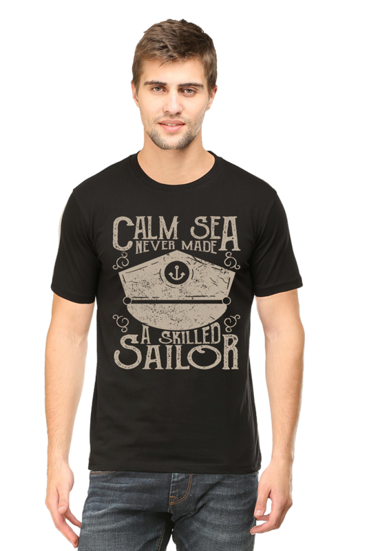 Unisex Round Neck Half Sleeve Retro Calm Sea T Shirt