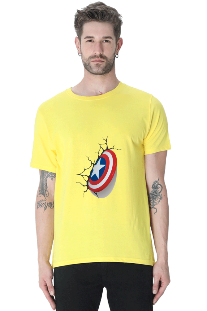 Unisex Round Neck Half Sleeve Superheroes Captain America Shield T Shirt