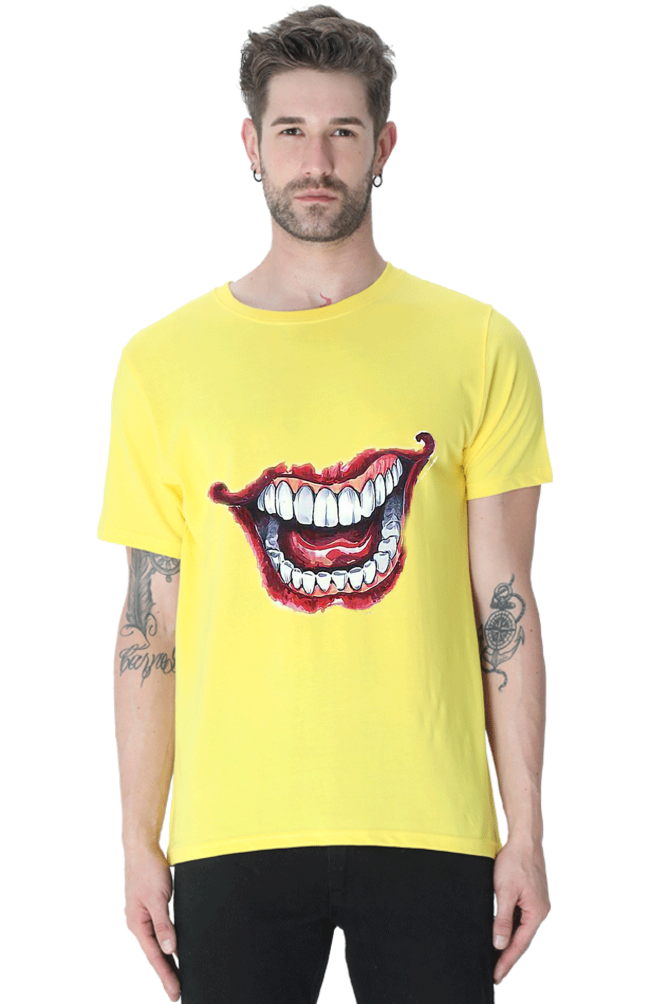 Unisex Round Neck Half Sleeve Superheroes Joker Teeth T Shirt