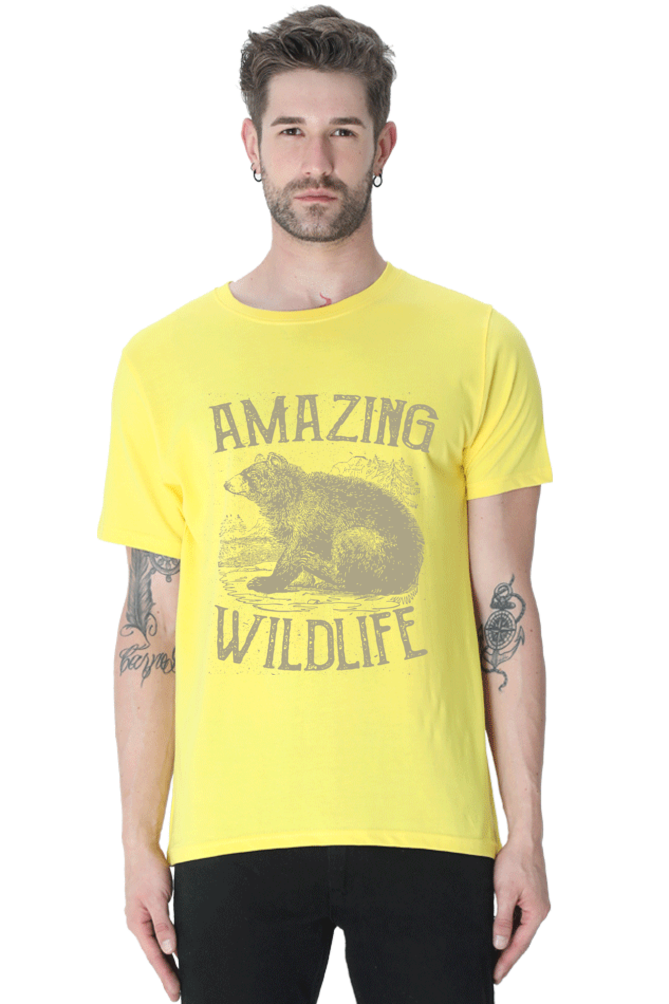 Unisex Round Neck Half Sleeve Retro Amazing Wildlife T Shirt