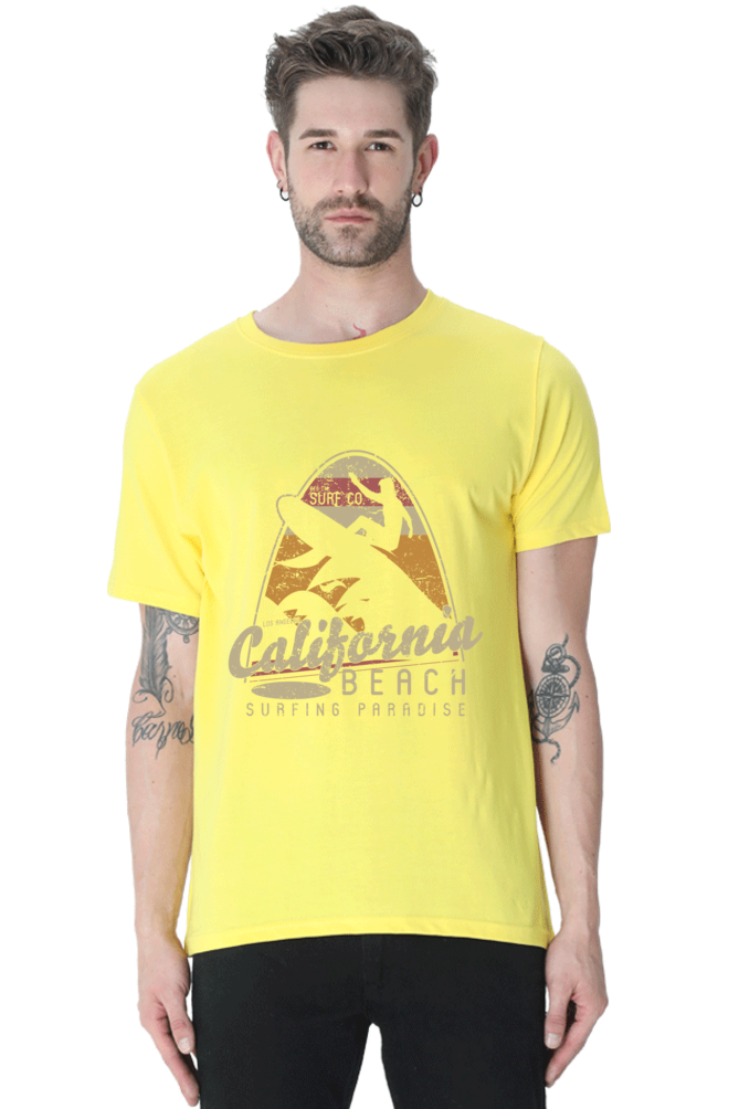 Unisex Round Neck Half Sleeve Retro California Beach T Shirt