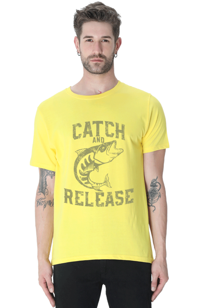 Unisex Round Neck Half Sleeve Retro Catch & Release T Shirt